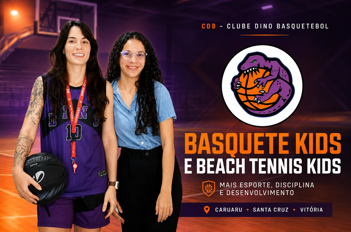 CDB Clube Dino Basquetebol, Basquete Kids e Beach Tennis Kids, mais esporte, disciplina e desenvolvimento, em Caruaru, Santa Cruz e Vitória